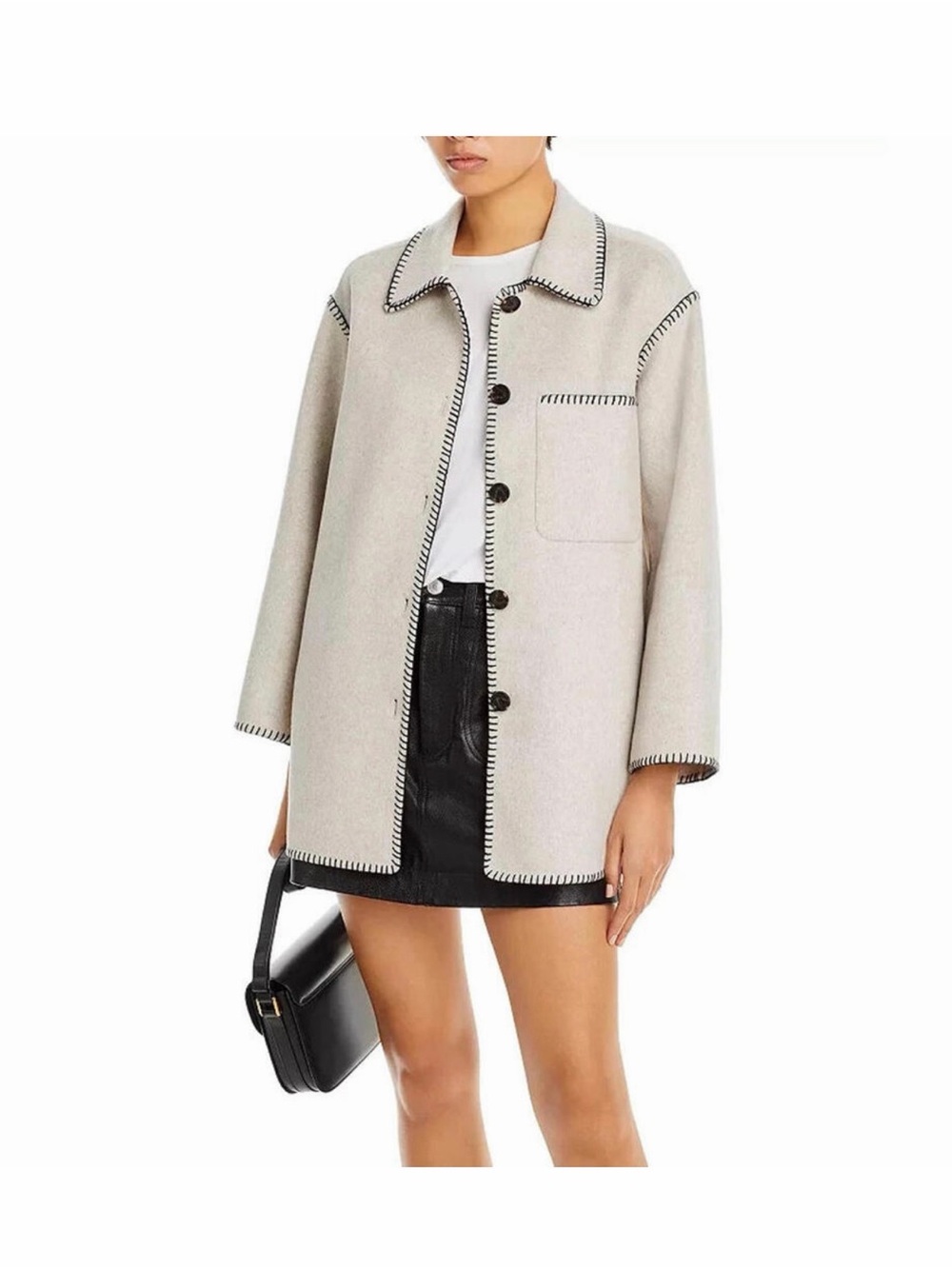 Rails Odyssey Grey Wool-Blend Jacket with Black Contrast Trim Mid Length